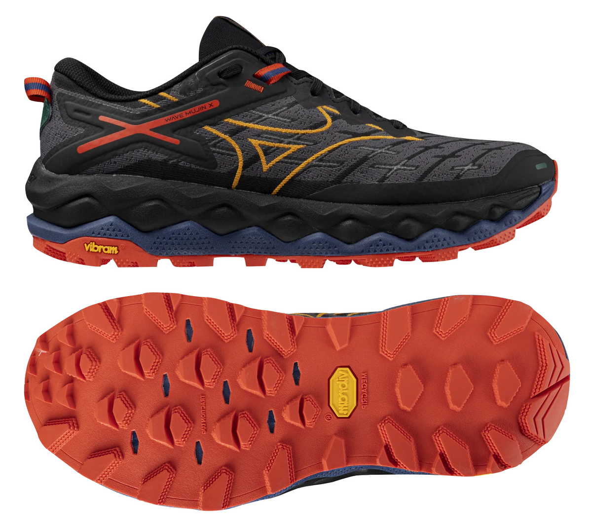 シューズ・サンダルその他 MIZUNO Men's Wave Mujin 10 Black Apricot Spicy Orange J1GJ24 Mizuno Wave Mujin 10 - Black / Apricot / Spicy Orange